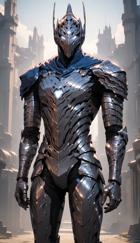 Iron man, silver and Blue, mark 1, knight armor, mechanical knight armor, medieval and futuristic blend