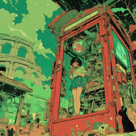 The hallucinatory art of a girl in a Roman telephone booth , psychedelic surreal art , Shamanic Horror LSD Art , terrifying surrealist art , dmt Death of Ego , Psychedelic Space Horror , DMT Egodes , Shamanism DMT Horror ...