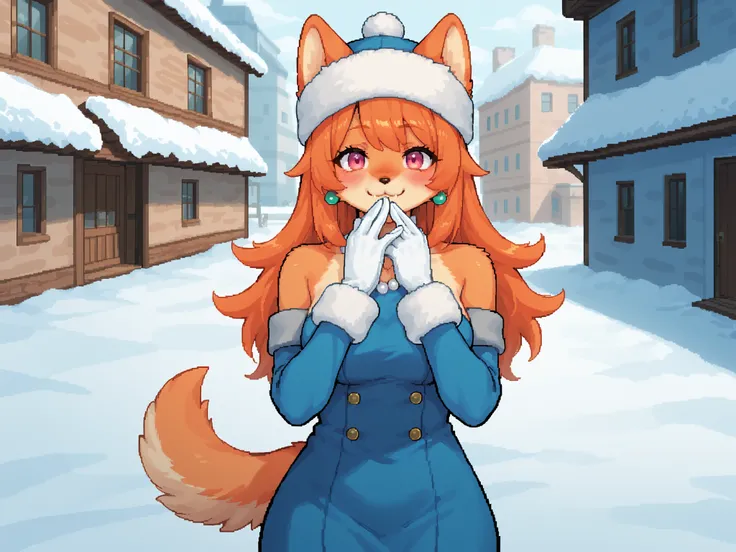 score_9, score_8_up, score_7_up, source_anime, 1girl, solo, pixel art, Suurin, suurin \(ksyaro\), suurin 2, furry dog girl, edgwdc  BREAK 

Dog ears and tail, (furry, kemono), orange hair BREAK bangs, pink eyes BREAK long hair, (orange fur skin, body fur),...
