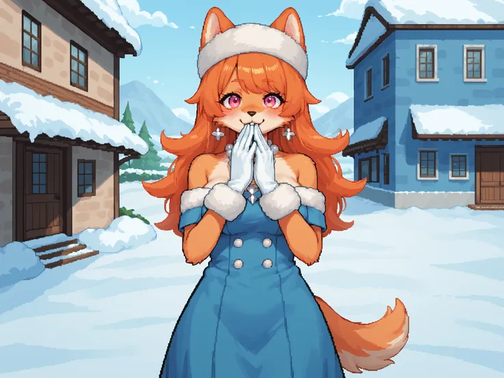 score_9, score_8_up, score_7_up, source_anime, 1girl, solo, pixel art, Suurin, suurin \(ksyaro\), suurin 2, furry dog girl, edgwdc  BREAK 

Dog ears and tail, (furry, kemono), orange hair BREAK bangs, pink eyes BREAK long hair, (orange fur skin, body fur),...