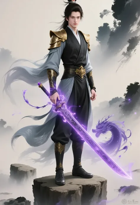 The immortal style and magic traces are integrated，A man。
Eyebrows：
Sword-like eyebrows（Eyebrow length 65mm，Eyebrow peak angle 135°），眉骨处隐现淡金color「Looking at air pattern」（The texture is arranged based on the eight trigrams，UV mapping accuracy 2048×2048）；
Ey...
