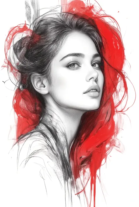 Monochrome ink painting , Pen sketch , gentle brushstrokes , and the pen draws delicate lines , Fluid Action , Subtle shades of paint , elegant posture , gentle expression , things to draw、with an emphasis on simplicity and restraint、focuses on delic...