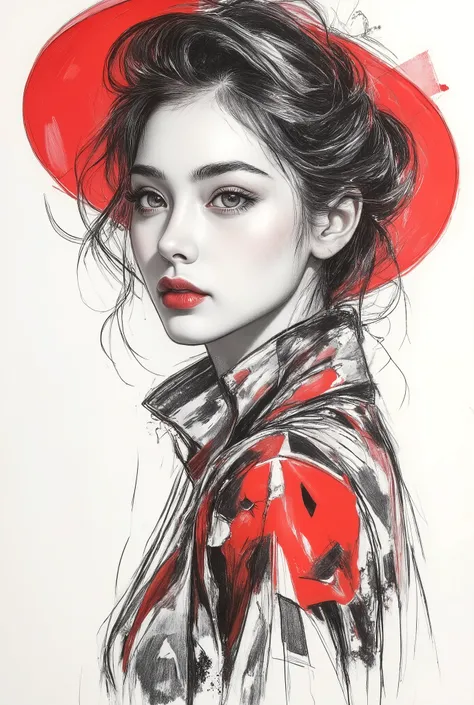 Monochrome ink painting , Pen sketch , gentle brushstrokes , and the pen draws delicate lines , Fluid Action , Subtle shades of paint , elegant posture , gentle expression , things to draw、with an emphasis on simplicity and restraint、focuses on delic...