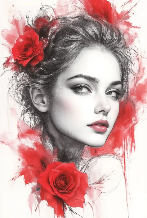 Monochrome ink painting , Pen sketch , gentle brushstrokes , and the pen draws delicate lines , Fluid Action , Subtle shades of paint , elegant posture , gentle expression , things to draw、with an emphasis on simplicity and restraint、focuses on delic...