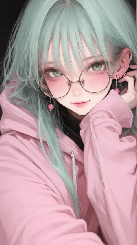 round glasses　light blue　green　black　Pink　Rock　　earrings　cute　hoodie　　