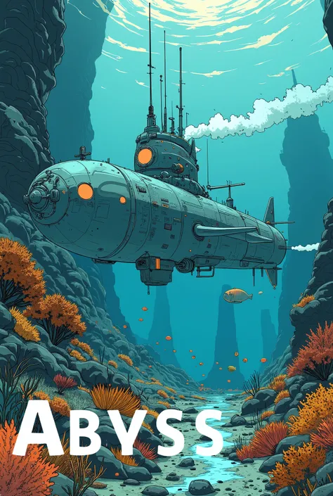 Large, A stylish submarine moves quietly through the blue ocean swimming with an artistic touch reminiscent of, , but it also casts shadows on the colorful seabed. On top of that, Plumes of dramatic white steam spurting out toward the surface of the water,...