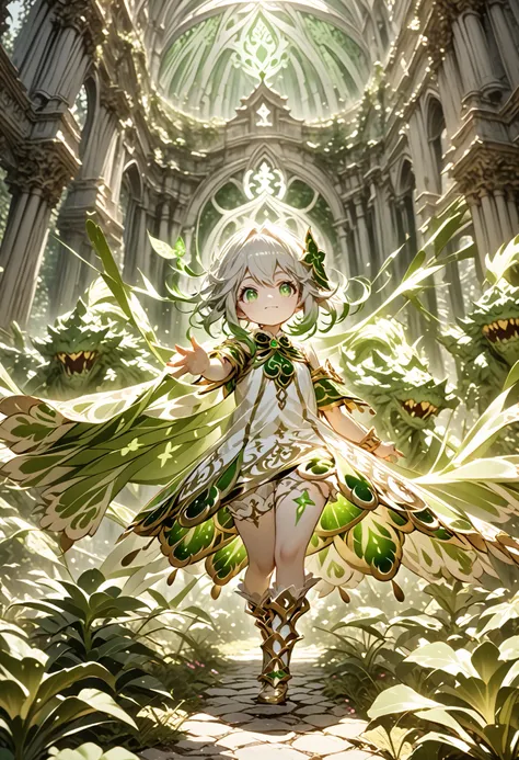 It looks like Nahida's white-based clothes are waging a battle with monsters with magic
