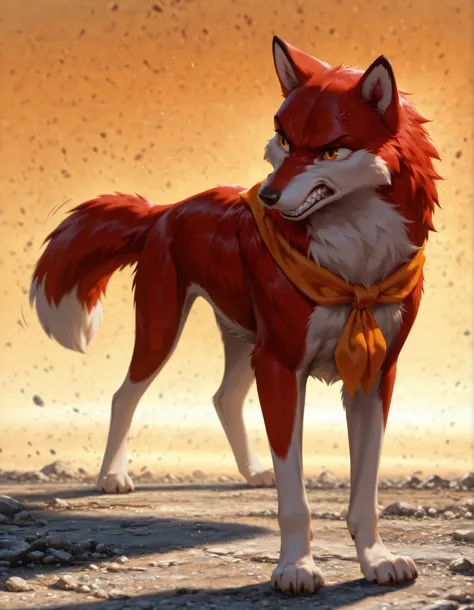 best quality, amazing quality, detailed, absurdres, photorealistic background, no lineart, very aesthetic, dynamic lighting, detailed face, detailed fur, detailed background, canid, canine, mammal, angry, brown body, feral, fur, lowered tail, female, 1girl...