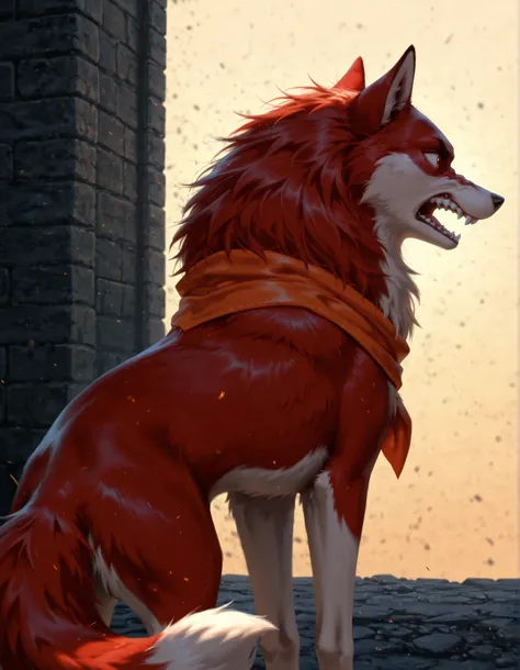 best quality, amazing quality, detailed, absurdres, photorealistic background, no lineart, very aesthetic, dynamic lighting, detailed face, detailed fur, detailed background, canid, canine, mammal, angry, brown body, feral, fur, lowered tail, female, 1girl...