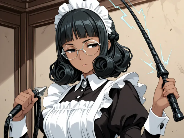 1 girl, solo,beautiful girl,adult,18 years old,black eyes,narrow eyes,black hair,masterpiece,general,highres, ultra-detailed,very aesthetic,best quality,best hands,best eyes,perfect anatomy,anime coloring,easynegative,dark skin,BREAK,Victorian Maid,sel-fra...