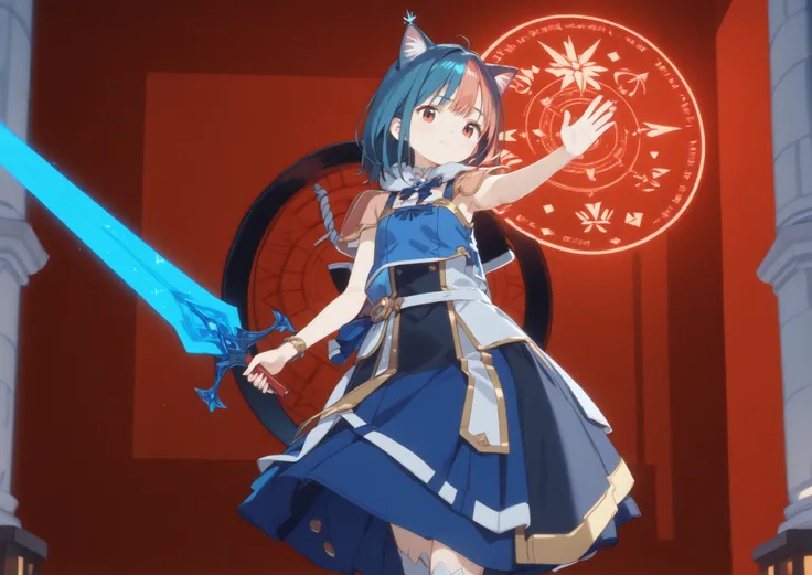 
(masterpiece),(top quality),high score,hi-res,incredibly absurdres,Anime screencap,Pastel Colors,Anime,、1 girl、、Juvenile body、face、Cat ears、cat tail、、swordsman、Magic Rim、brave、Aggressive、