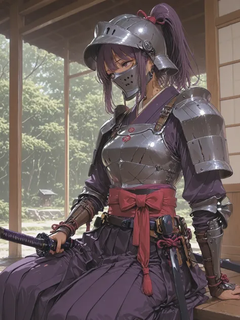 1 ( Ouka-chan)、 Japanese Kimono、knight armor、 I have a Japanese sword with a shining blade、Textured Skin、 Japanese sword(Authentic)