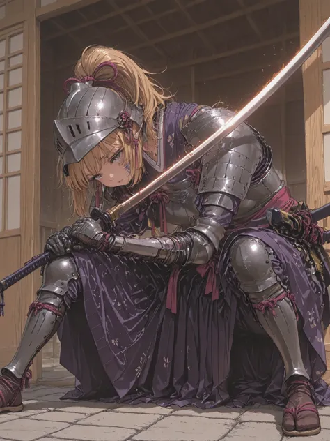 1 ( Ouka-chan)、 Japanese Kimono、knight armor、 I have a Japanese sword with a shining blade、Textured Skin、 Japanese sword(Authentic)