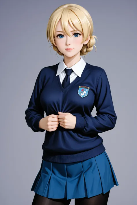 darjeeling \(girls und panzer\),st. gloriana's school uniform,black pantyhose,cowboy shot