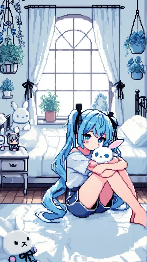 score_9, score_8_up , score_7_up , score_9,Score_9, Score_8_up , Score_7_up ,Create a fresh two-dimensional style picture, focusing on the character's characteristics and scenes: white twin ponytails (black ribbon decoration), blue and white clothing (shor...