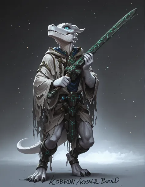 Kobold, white scales, blue eyes, necron