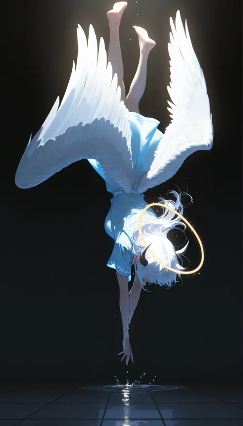 masterpiece,the best quality,NEW ,Absurds,high resolution,(in white on black),black background,white spots,Abstract,drawing with tempera, Artistic,watercolors,stained,shaded on the background,demon woman,Horns,angel wing tunic, ,summary drawing of smoke,im...