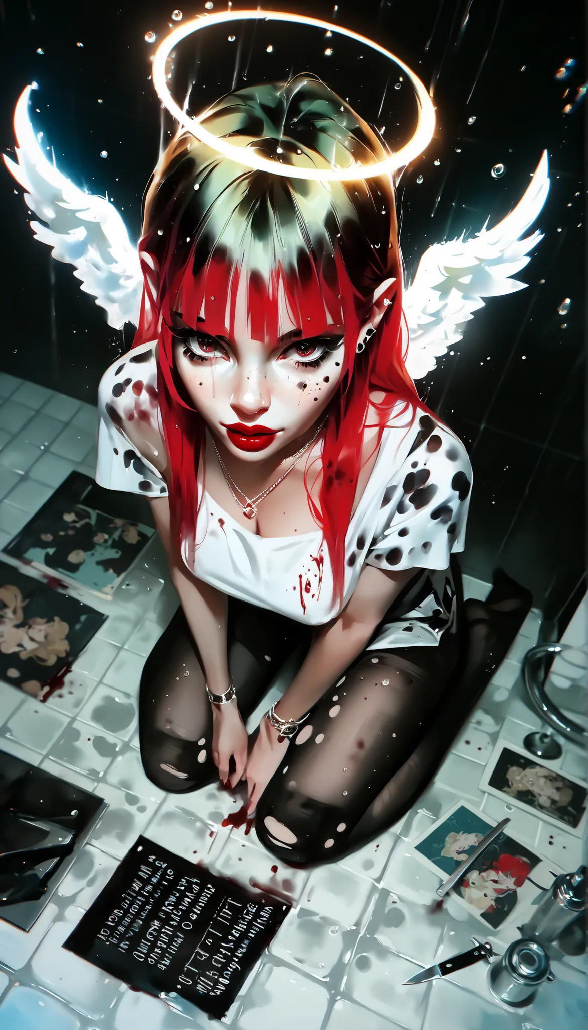 masterpiece,the best quality,NEW ,Absurds,high resolution,(in white on black),black background,white spots,Abstract,drawing with tempera, Artistic,watercolors,stained,shaded on the background,demon woman,Horns,angel wing tunic, ,summary drawing of smoke,im...