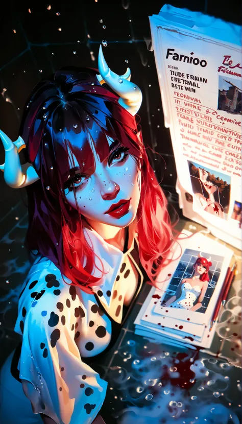 masterpiece,the best quality,NEW ,Absurds,high resolution,(in white on black),black background,white spots,Abstract,drawing with tempera, Artistic,watercolors,stained,shaded on the background,demon woman,Horns,angel wing tunic, ,summary drawing of smoke,im...