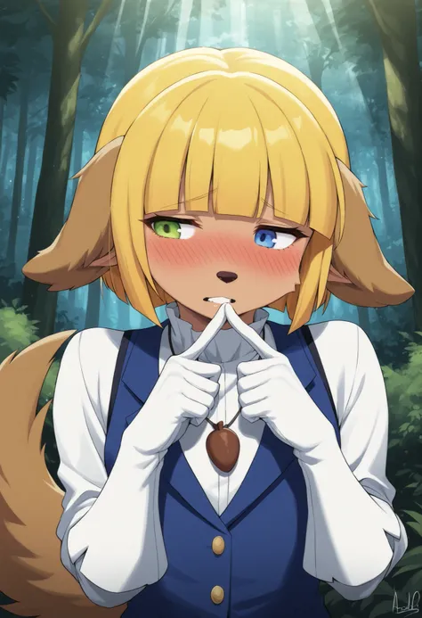 masterpiece, best quality, ultra-detailed, absurdres, 1boy, otokonoko, (furry:1.1), mare bello fiore \(overlord\), (dog boy:1.2), (fluffy dog ears:1.2), fluffy dog tail, (shy:1.3), (heavy blushing:1.2), timid expression, averting eyes, looking away, playin...