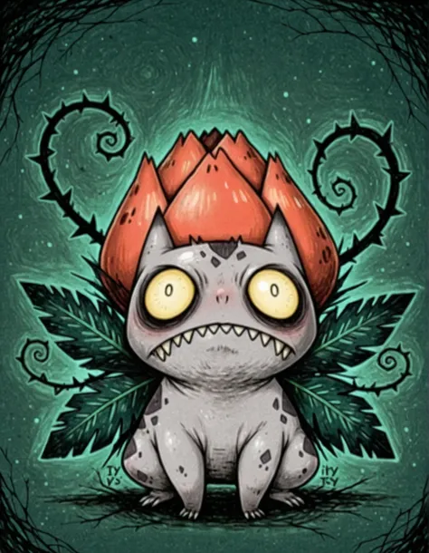masterpiece, best quality,       ivysaur, evil garden, roses, thorns,