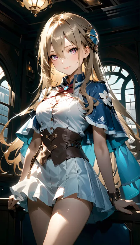 ( masterpiece,  High Definition,  high resolution )  full body,  perfect lighting , bright eyes and delicate and beautiful face , Ultra Details, Beautiful Chest and Waist  ,  Beautiful Legs and Thin Sculptural Body, long hair、purple eyes、hair between eyes、...