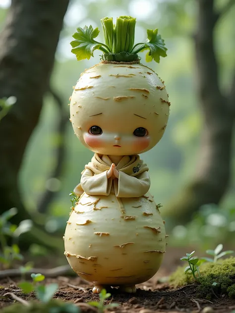 Daikon Carving, Beautiful Female Figure,Sexy and Japanese Cute Appearance,Poses and Expressions Retains the Texture of Daikon,left the texture of daikon on the top of the head, I left the shape of the radish, Daikon leaves, delicate texture, realistic and ...