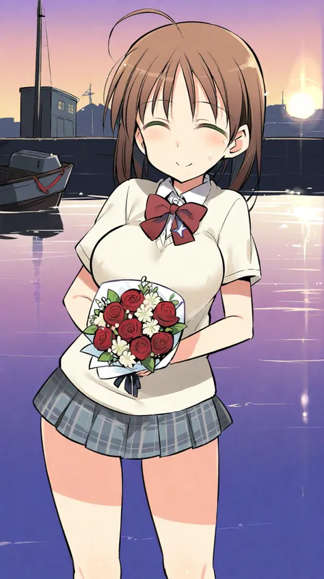 ultra detailed,detailed,best quality 8k,highres,delicate composition,Shimada fumikane,strike witches,world witches series,brave witches,noble witches,cowboy shot,straight-on,pov, Koudai Chinkyuu,brown_hair, short_hair, ahoge, green_eyes, huge_breasts,,harb...