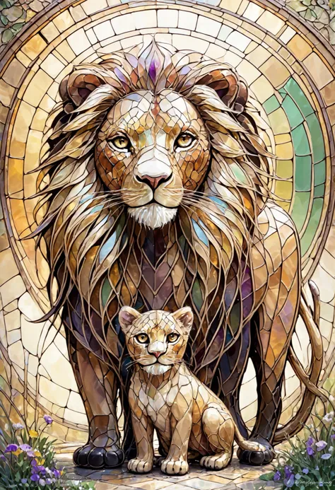 Female lion and lion cub