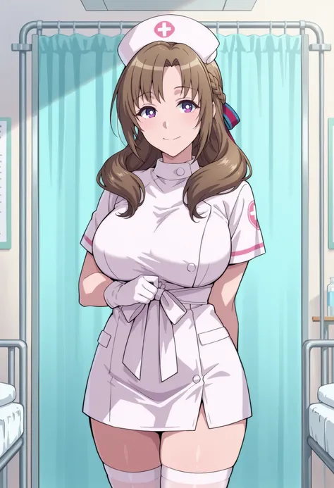 Score_9, score_8_up, score_7_up, source_anime, Mamako OOSUKI, solo, bronze hair, long_hair, hair ribbon, multicolored ribbon, braid, purple_eyes, huge_breasts, (best quality), (high quality), {masterpiece}, extremely delicate and beautiful, ultra-detailed,...