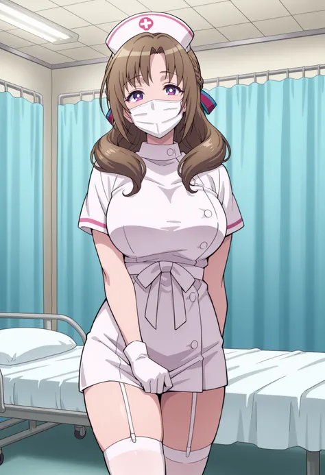 Score_9, score_8_up, score_7_up, source_anime, Mamako OOSUKI, solo, bronze hair, long_hair, hair ribbon, multicolored ribbon, braid, purple_eyes, huge_breasts, (best quality), (high quality), {masterpiece}, extremely delicate and beautiful, ultra-detailed,...