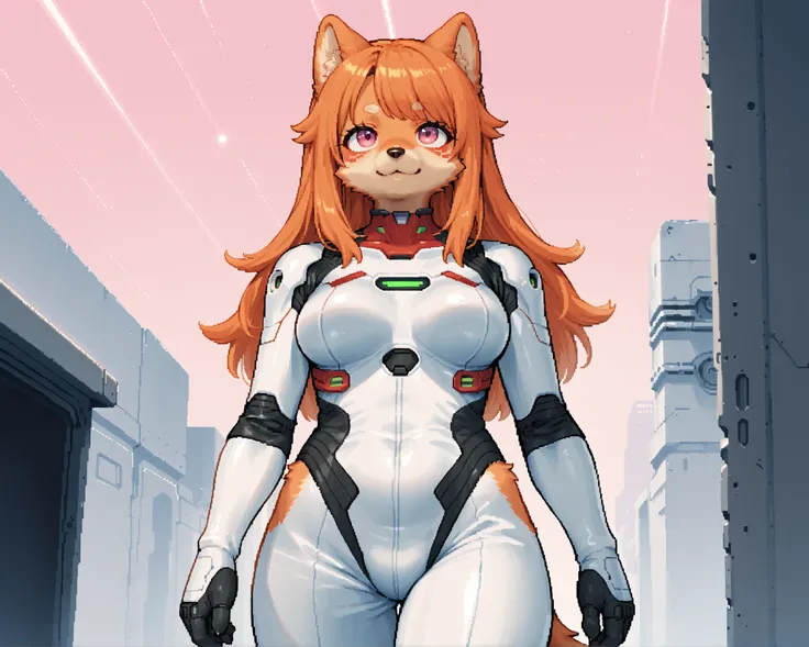 score_9, score_8_up, score_7_up, source_anime, 1girl, solo, pixel art, Suurin, suurin \(ksyaro\), suurin 2, furry dog girl,   BREAK 

Dog ears and tail, (furry, kemono), orange hair BREAK bangs, pink eyes BREAK long hair, (orange fur skin, body fur), mediu...