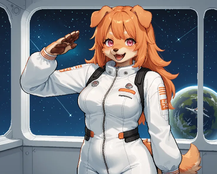 score_9, score_8_up, score_7_up, source_anime, 1girl, solo, pixel art, Suurin, suurin \(ksyaro\), suurin 2, furry dog girl,   BREAK 

Dog ears and tail, (furry, kemono), orange hair BREAK bangs, pink eyes BREAK long hair, (orange fur skin, body fur), mediu...