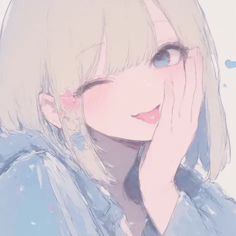 A cute girl、Zoom on face、Put your hand on your cheek, piece、wink、Close your mouth and flush your tongue、beautiful woman、masterpiece、cool、Non-sexual