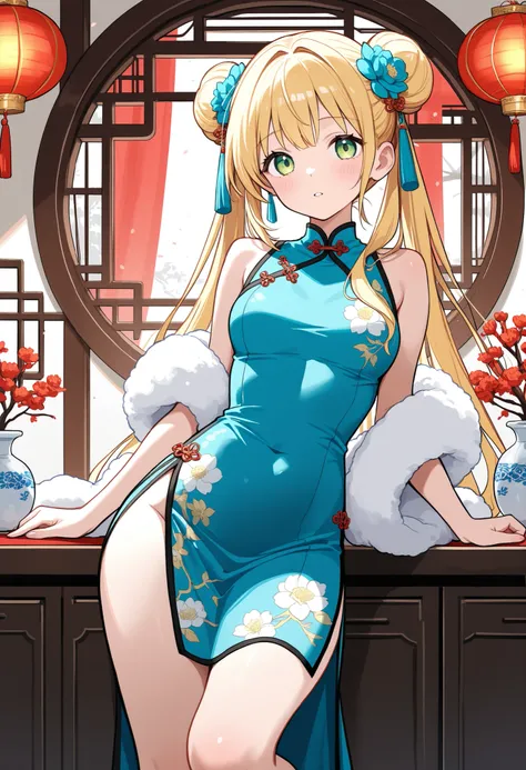 womanhood, Floral Chinese Dress,Lupine, Chinese decorative window,