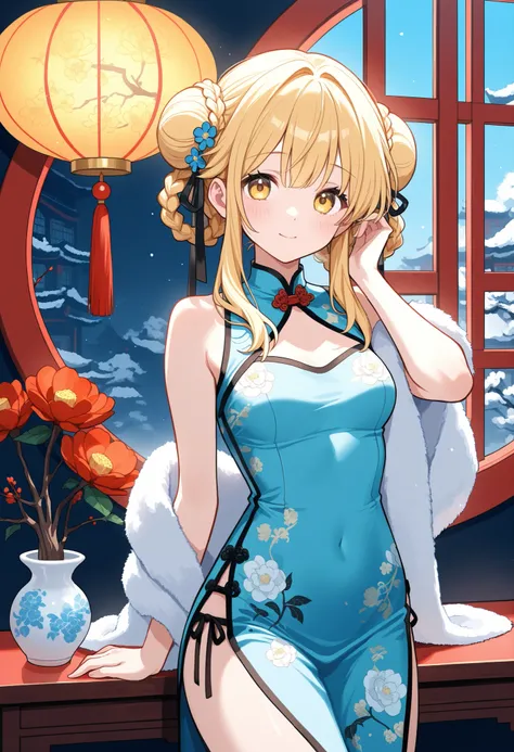womanhood, Floral Chinese Dress,Lupine, Chinese decorative window,