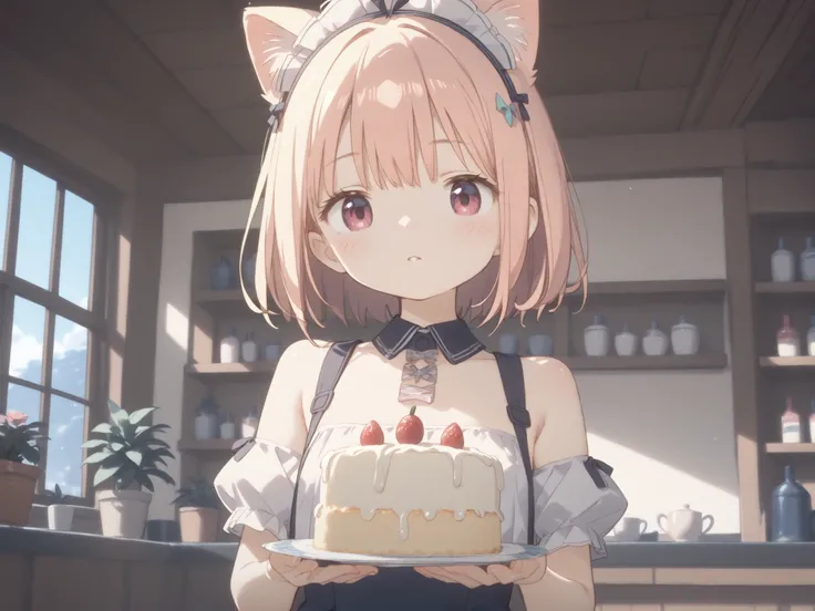 
(masterpiece),(top quality),high score,hi-res,incredibly absurdres,Anime screencap,Pastel Colors,Anime,、1 girl、、Juvenile body、face、Cat ears、cat tail、、 immature body、flat chest、cafe、waitress、full nude、pretty nipples、pretty crotch、 Symmetrical Breasts 、Serv...