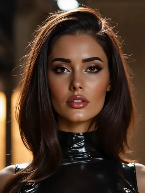 A portrait of a woman, (makeup:1.4), amazing body, (fit body:1.2), latex outfit, highly detailed fur, long hair, natural skin texture, 4k textures, detailed belly, Highly detailed perfect , Lightroom, Intricate, Ultra-Realistic, Out There, (HDR:1.3), UHD, ...