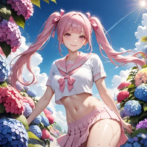 (8k, masutepiece, Best Quality, Official art, beautiful detailed, beautiful lighting, best masterpiece in history that exceeds limits), (1 Girl, solo), (), (beautiful detailed face), (wet shiny white skin), (beautiful big bust, thighs, navel:1.3), (beauti...