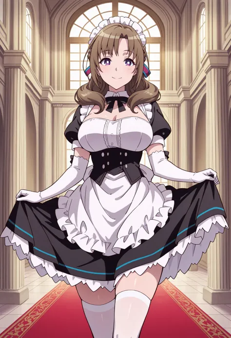 Score_9, score_8_up, score_7_up, source_anime, Mamako OOSUKI, solo, bronze hair, long_hair, hair ribbon, multicolored ribbon, braid, purple_eyes, huge_breasts, (best quality), (high quality), {masterpiece}, extremely delicate and beautiful, ultra-detailed,...