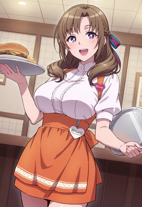 Score_9, score_8_up, score_7_up, source_anime, Mamako OOSUKI, solo, bronze hair, long_hair, hair ribbon, multicolored ribbon, braid, purple_eyes, huge_breasts, (best quality), (high quality), {masterpiece}, extremely delicate and beautiful, ultra-detailed,...