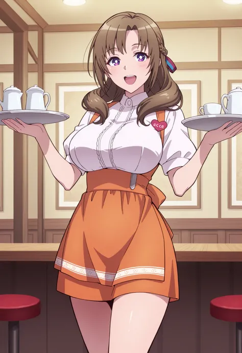 Score_9, score_8_up, score_7_up, source_anime, Mamako OOSUKI, solo, bronze hair, long_hair, hair ribbon, multicolored ribbon, braid, purple_eyes, huge_breasts, (best quality), (high quality), {masterpiece}, extremely delicate and beautiful, ultra-detailed,...