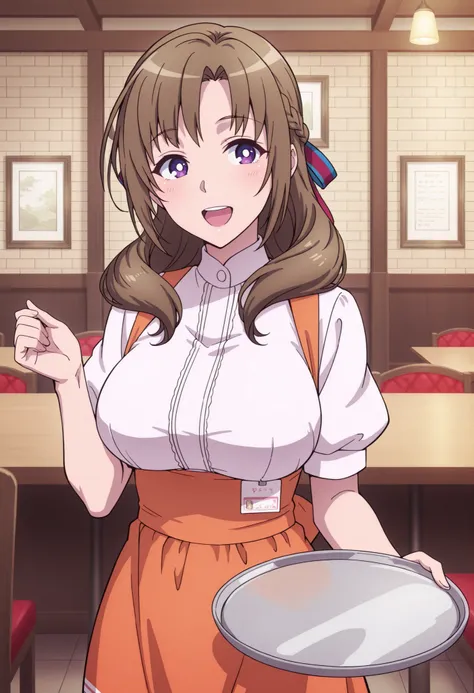 Score_9, score_8_up, score_7_up, source_anime, Mamako OOSUKI, solo, bronze hair, long_hair, hair ribbon, multicolored ribbon, braid, purple_eyes, huge_breasts, (best quality), (high quality), {masterpiece}, extremely delicate and beautiful, ultra-detailed,...