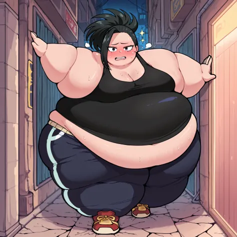 high resolution picture, masterpiece, best quality, amazing quality,  solo, 1girl,  Yaoyorozu momo, \(My hero academia\), ,black hair, black eyes, ,ponytail  ,,  medium breasts ,source anime,                                       
 BREAK (curvy), cracked f...