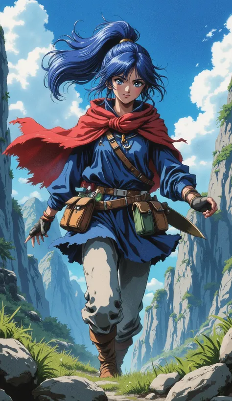 (masterpiece, best quality, 8k, ultra-detailed, professional illustration), a vibrant and exquisitely detailed character art of a young female adventurer, captured mid-exploration. She gazes with wide-eyed wonder, her face illuminated by an infectious, rad...