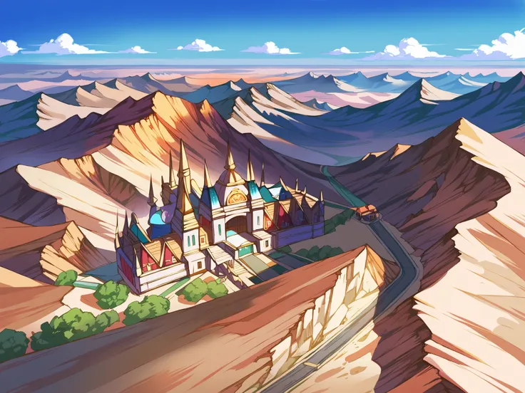score_9, score_8_above, score_7_above, Tops, anime origin, Minaba Hideo style (granblue fantasy), defined lines, vibrant colors, high quality BREAK art, desert landscape. Desert esplanade.