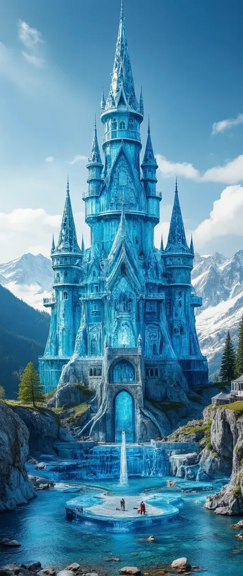 (highdefinition images:1.5)、Majestic Atmosphere,(A huge, transparent blue glass castle that seems to reach the sky:1.5),masterpiece,(highdefinition images:1.5),(top quality:1.5)、(Extremely transparent glass castle:1.5),Look Up、Blue Sky Flowing、(An old Euro...