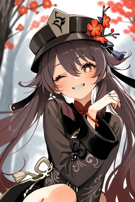 (by narue, by tatsumi \(psmhbpiuczn\),
:1.25), masterpiece, best quality, amazing quality, very aesthetic, {{{best quality}}}, {{ultra-detailed}}, {illustration}, {{an extremely delicate and beautiful}}, 1girl, hu_tao_(genshin_impact), one_eye_closed, det...