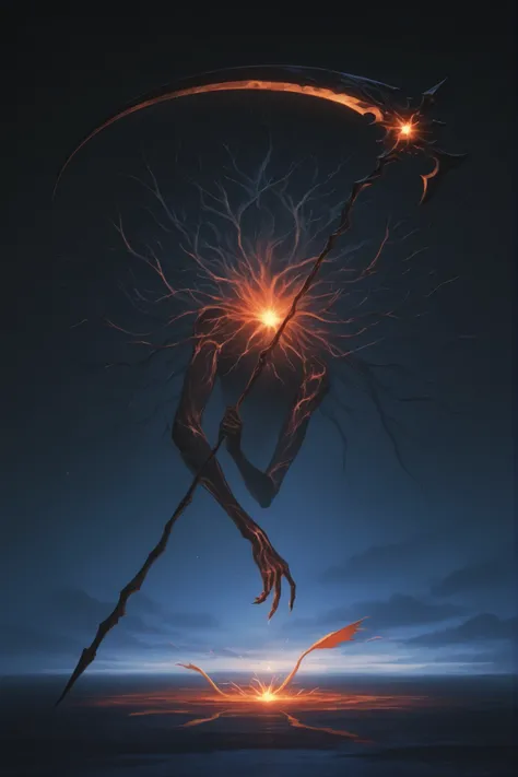daikon weapon, daikon scythe, daikon scythe, high-quality, realistically, detailed hand painting, fantasy world, dark fantasy mood, surreal, digital drawing, deep study, careful drawing, high definition, 8K, HDR, rich colors, dark palette 