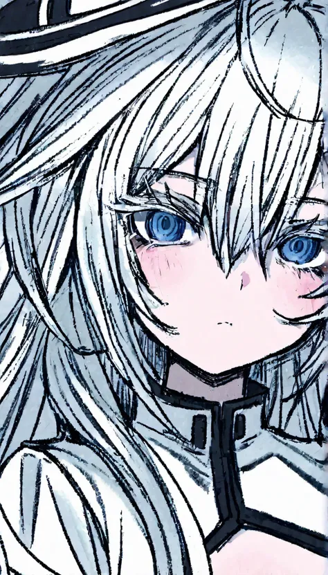 Girl, female character, white hair, blue eyes, cool freshness, simple costume, big round freshness, long white eyelashes, many hair details